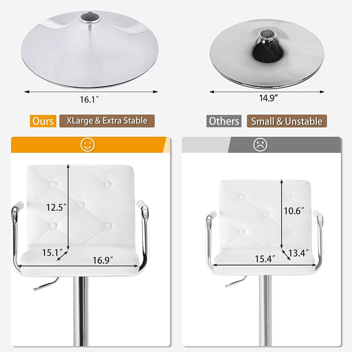 Adjustable Bar Stools Set of 2, Swivel PU Leather Counter Height Barstool with Back and Arms for Kitchen/Island, White