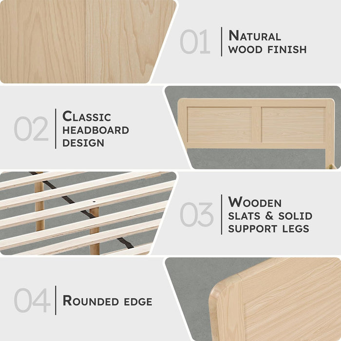 Queen Platform Bed, Faux Wood Veneer Platform Bed Frame with Panel Headboard, Strong Wooden Slats Support, No Box Spring Required, Easy Assembly, Natural