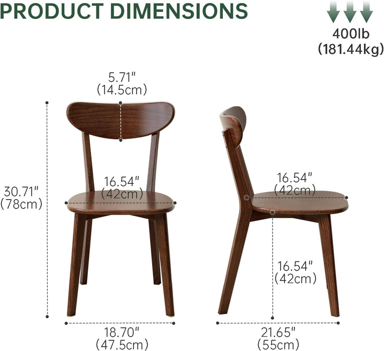 Oak Dining Chairs, Kitchen Chairs, 100% Solid Wood Modern Dinner Chair with Curved Backrest, Dining Room Chair for Kitchen, Living Room, Study (2PK, Walnut)