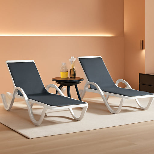Lounge Chair Outdoor Set of 2 W/Armrest & 1 Table, Dark Grey