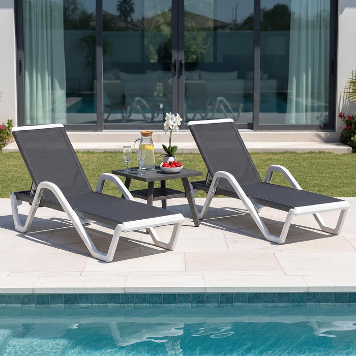 Lounge Chair Outdoor Set of 2 W/Armrest & 1 Table, Dark Grey