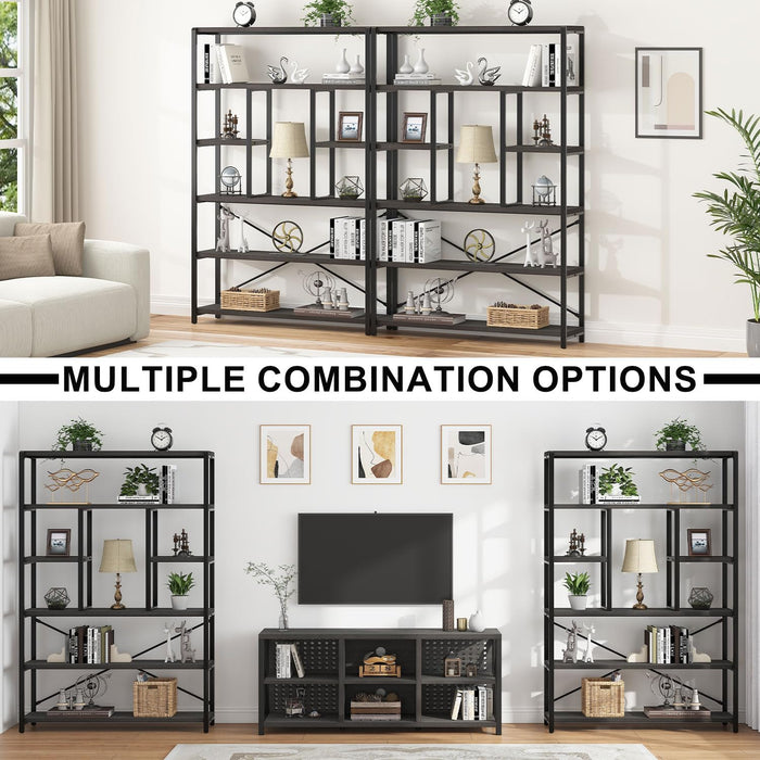 6 Tier Industrial Bookshelf for Bedroom Living Room Office, Dark Grey