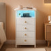 LED Narrow Nightstand with Charging Station - Slim Dresser for Bedroom Narrow Side Table Storage Cabinet, Small Dressers Chest of Drawers, Tall Night Stand End Table for Small Spaces, White