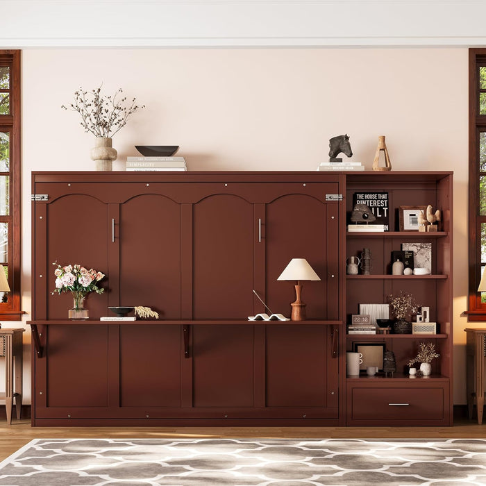 Queen Horizontal Murphy Bed With Desk WalnutFinish