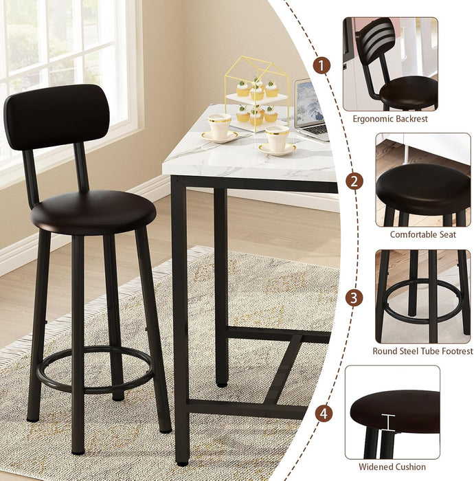 Dining Table Set for 2, 24" Square Kitchen Table and Chairs Set with MDF Tabletop & 2 PU Leather Chairs, Bar Pub Dining Set for Small Space Bar Kitchen Living Room Apartment, White