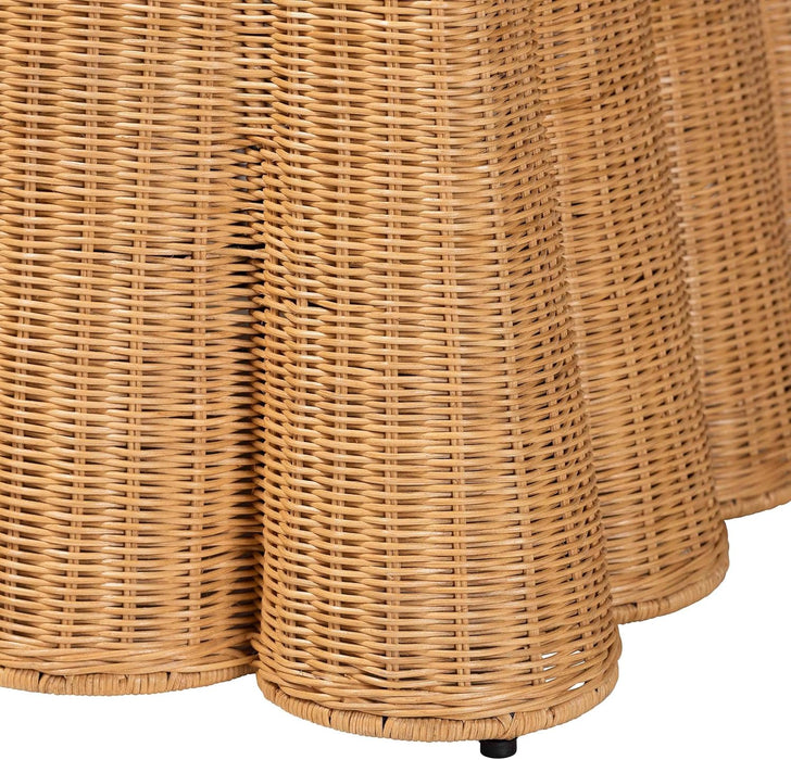 Palm Bohemian Honey Scallop Rattan Ottoman