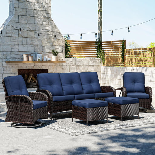 Wicker Patio Furniture Set, 6 Piece Outdoor Furniture Set with Thickened Cushions, High Back, Deep Seating, Wide Armrest, Outdoor Swivel Rocker Chairs for Porch, Deck