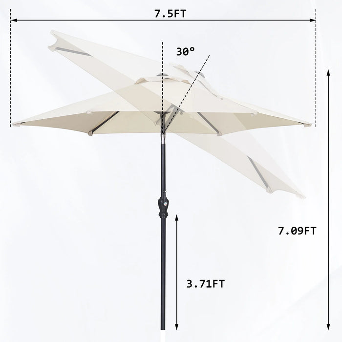 Patio Umbrella 7.5' Outdoor Umbrella W/ Tilt and Crank, Adjustable Outdoor Umbrella, White