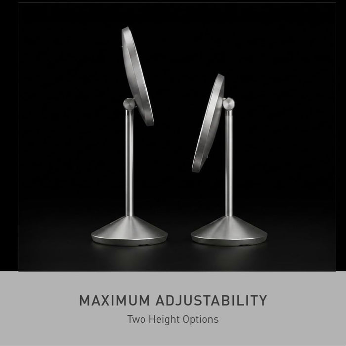 Sensor Mirror Fold, 5'' with 10X Magnification, round Rechargeable Travel Makeup Mirror, Tru-Lux® Full-Spectrum Light, Adjustable Brightness & Height, Brushed Stainless Steel