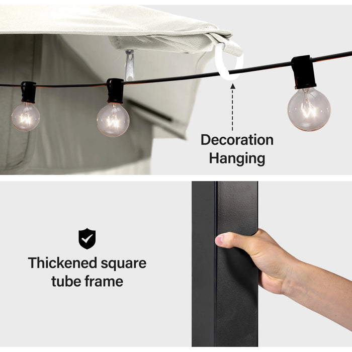 10'X10' Patio Gazebo, Double Roof Outdoor Shelter Tent with Mosquito Nettings and Privacy Screens, Cream White