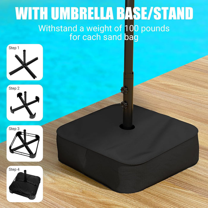15FT Large Patio Patio Umbrella with Base & Solar LED Lights - Double-Sided,Kahaki