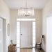 Brushed Nickel Glass Chandeliers for Dining Room, 18.7'' Modern Farmhouse Glass Drum Chandelier for Entryway, 5-Light Hanging round Light Fixture for Living Room Bedroom Foyer Hallway Kitchen Island
