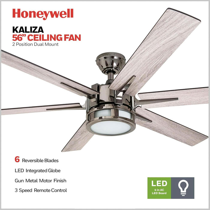 Ceiling Fans Kaliza Modern 56 Inch Ceiling Fan with Light, Remote Control Fan, LED Indoor Fan with 6 Blades, Black Pine and Pewter Blade Finish Options, Matte Nickel (51626-01)