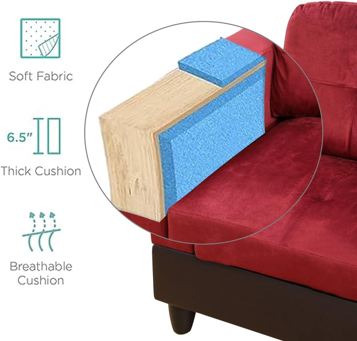 2 Pieces Sectional Sofa Sets, L-Shape Sofa Microfiber Couch Living Room Sofa Set with Chaise Using for Living Room Furniture(A-Red, Right Hand Facing)