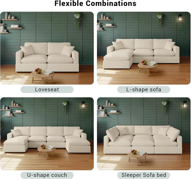 Khaki 68Inch Deep Overstuffed Modular Sectional Sofa