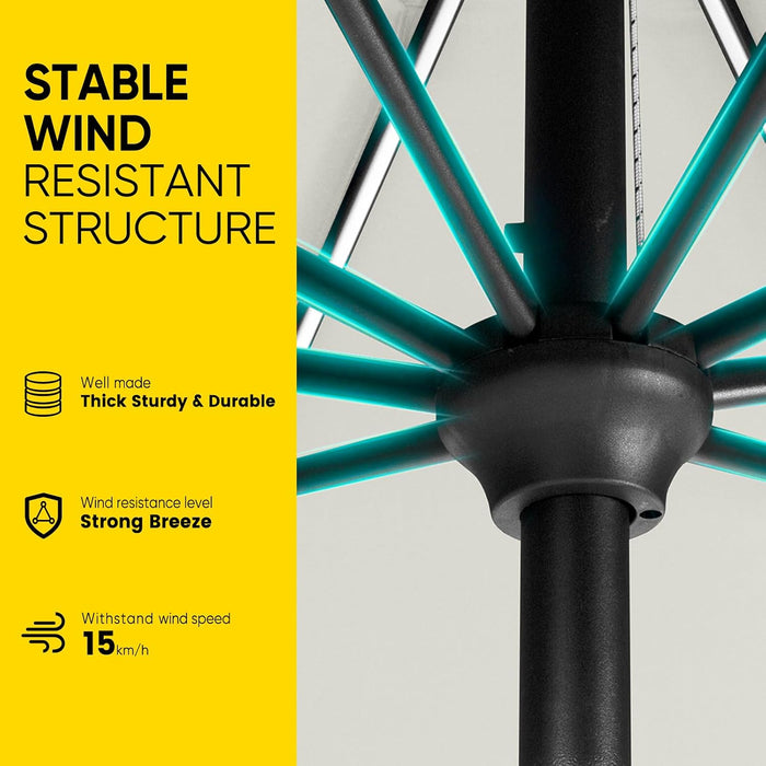 Patio LED Umbrella with Light | Solar Outdoor Umbrella | Market Table Parasol with Push Button Tilt and Crank, with Sturdy Pole & Fade Resistant Canopy, Easy to Set