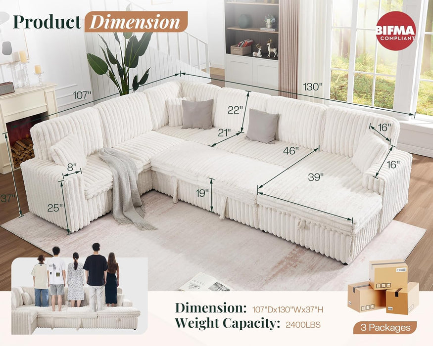 OneHundredThirtyInch Sleeper Sofa With White Faux Fur