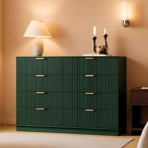 55" Wide Fluted 8-Drawer Double Dresser for Bedroom, Green