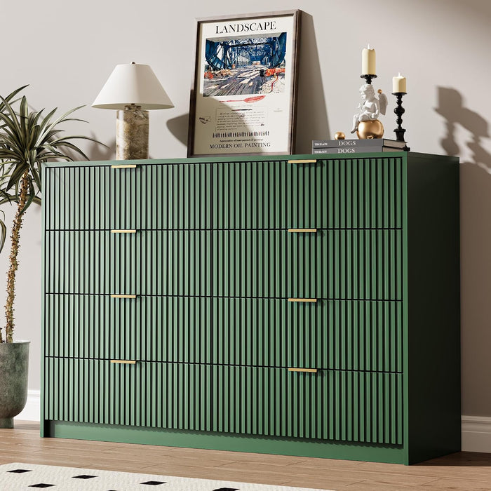 55" Wide Fluted 8-Drawer Double Dresser for Bedroom, Green