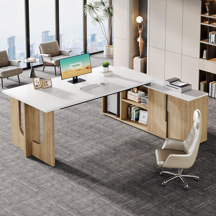 Premium White Engineered Wood Corner Desk 74.8Inches