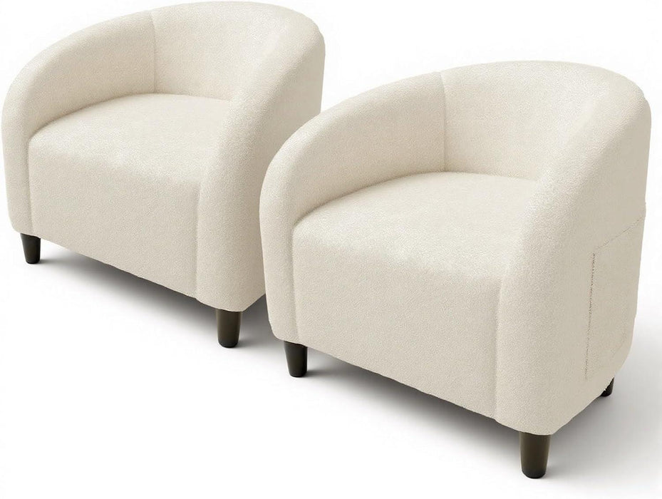 Beige Boucle Barrel Armchairs For Contemporary Living