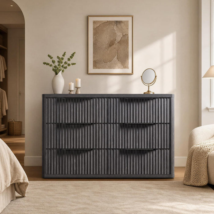 Bedroom Dresser with 6 Deep Wide Large Fluted Drawers for Closet