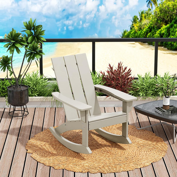 Outdoor Adirondack Chair, All Weather Resistant Lawn Chairs Balcony Chair and Fire Pit Chairs, Patio Chair Outdoor Porch Rocking Chair High Back HDPE Poly Lumber, Sand