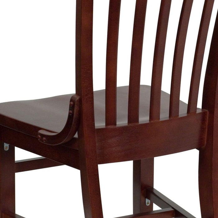 Hercules Series School House Back Wood Restaurant Chair, Classic Armless Dining Chair for Restaurants/Kitchens, Mahogany Wood Finish