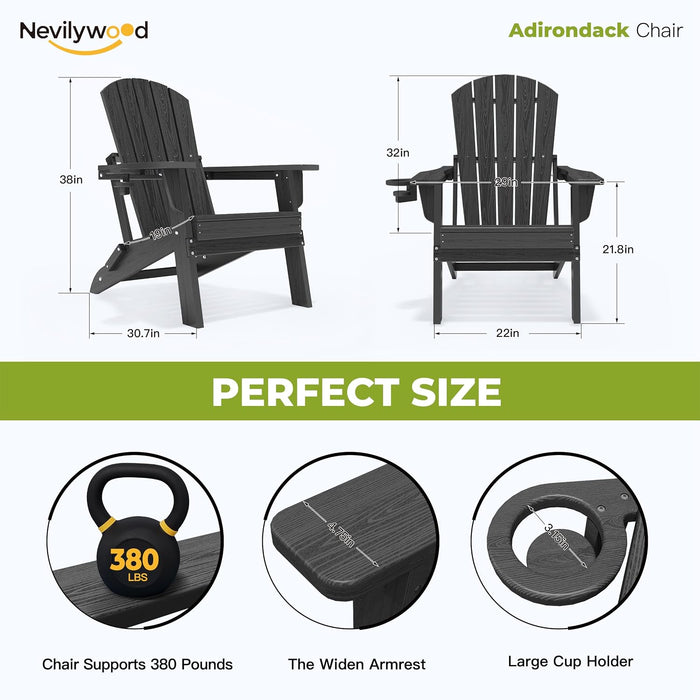 Adirondack Chair, HDPE Folding Outdoor Chair, Black