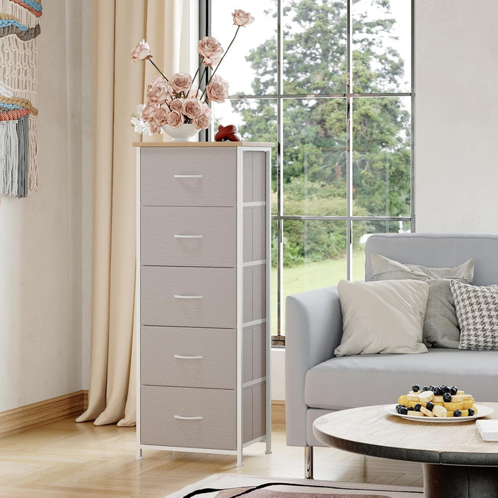 Tall Dresser for Bedroom with 5 Drawers, Storage Organizer Chest of Drawers with Removable Fabric Bins for Closet Bedside Living Room Laundry Entryway Hallway, Ash Grey