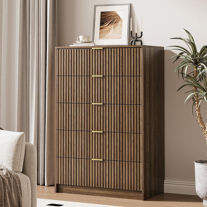 47" Tall Fluted 5-Drawer Dresser for Bedroom, Walnut