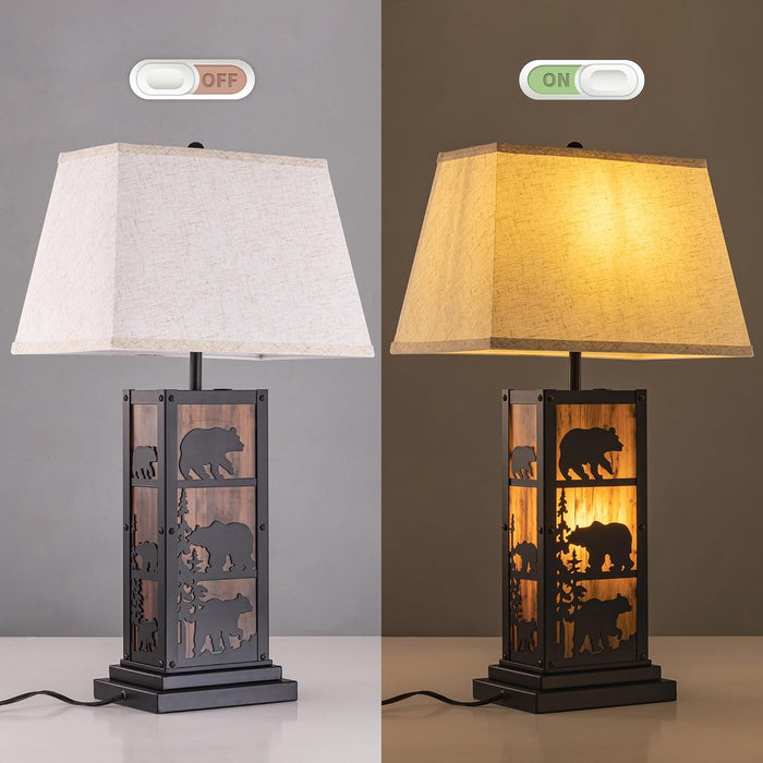 27" H Farmhouse Table Lamp, 2 Lights Vintage Rustic Nightstand Lamp