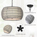 Farmhouse Chandelier Light Fixtures，5-Lights Rattan Dining Room Light Fixture,Woven Boho Chandeliers for Dining Room with Fabric Shade,Rustic Chandeliers Hanging Light Fixtures for Kitchen Island-Grey