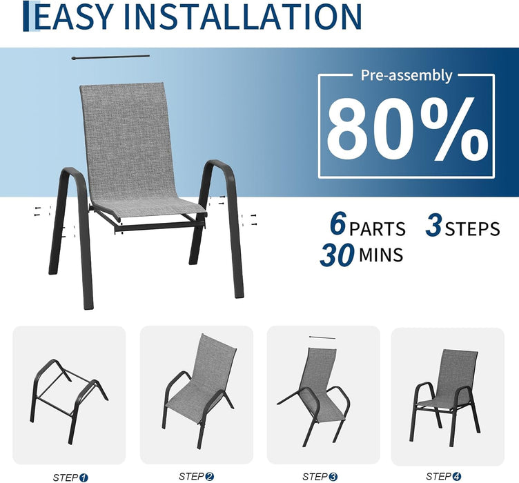 Patio Chairs Set of 4, Stackable Chairs with High Back for Backyard