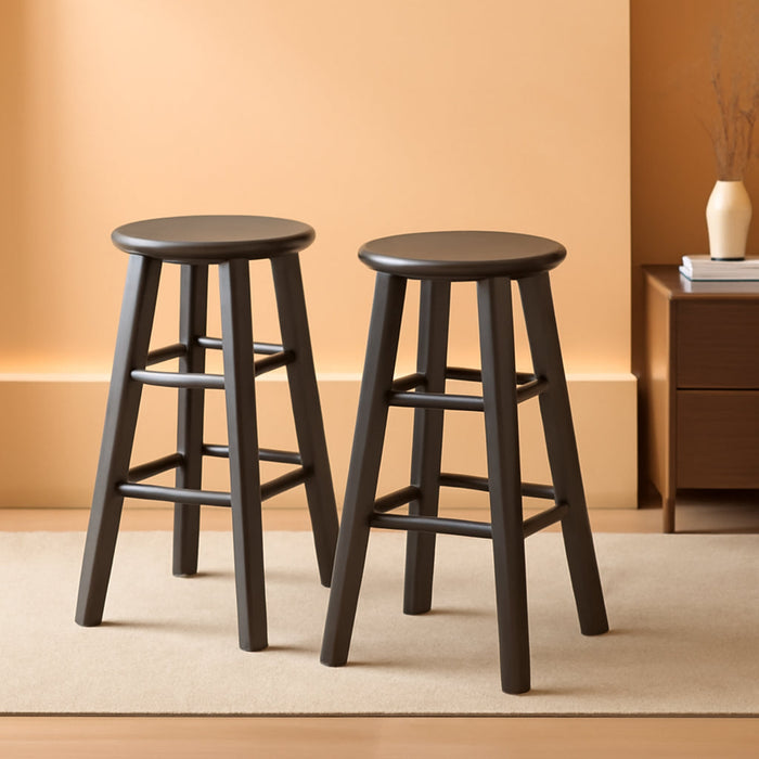 Element 2-Piece 24In Counter Stool Set, Oyster Gray Finish, Solid Wood, Modern Design