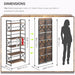 Six Tier Foldable Brown Bookcase Industrial Finish