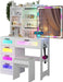 Vanity with LED Mirror, 6 Drawer Dresser with Charging Station for Bedroom, Small Makeup Vanitys Table with RGB Light, Vanity Set with Chair,Jewelry Organizer for Girls-White