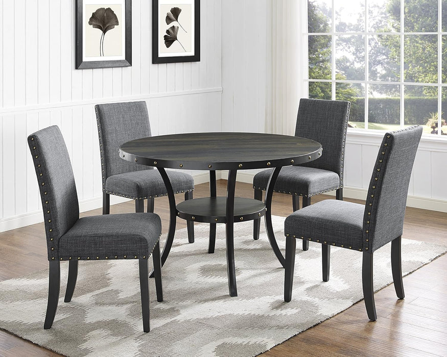 Biony Gray Fabric Dining Chairs with Nailhead Trim, Pack of 2