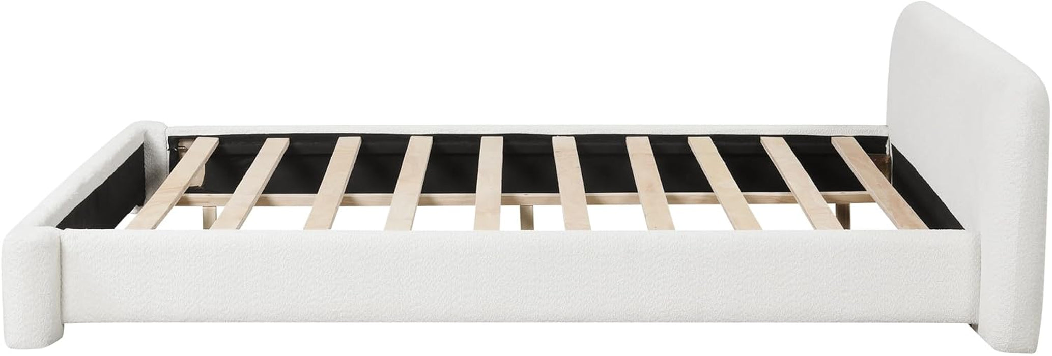 King Size Thick Bouce Fabric Upholstered Platform Bed with Curved Shaped Headboard, Wood Bed Frame for Kids Teens Adults, White