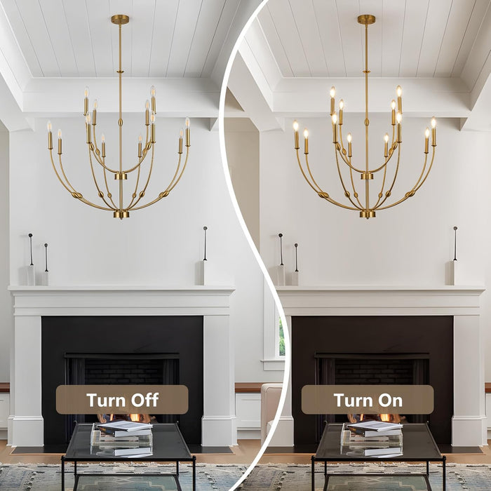 Magnificent Brushed Gold Chandelier 12 Light Fixture