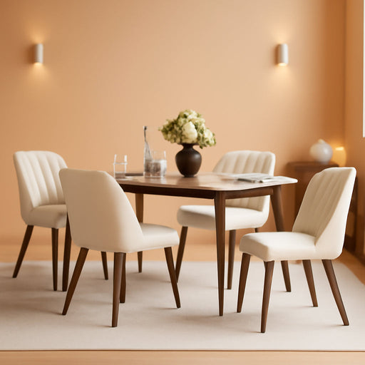 Upholstered Dining Chairs Set of 4, Modern Fabric Kitchen Chairs with Back, Wood Legs for Kitchen Dining Room Restaurant, Beige