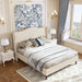 King Size Bed Frame Upholstered Platform Bed with 51" Tall Headboard Wingback, Soft Fabric, Retro Simple Style Platform Bed No Box Spring Needed, Easy Assembly, Beige
