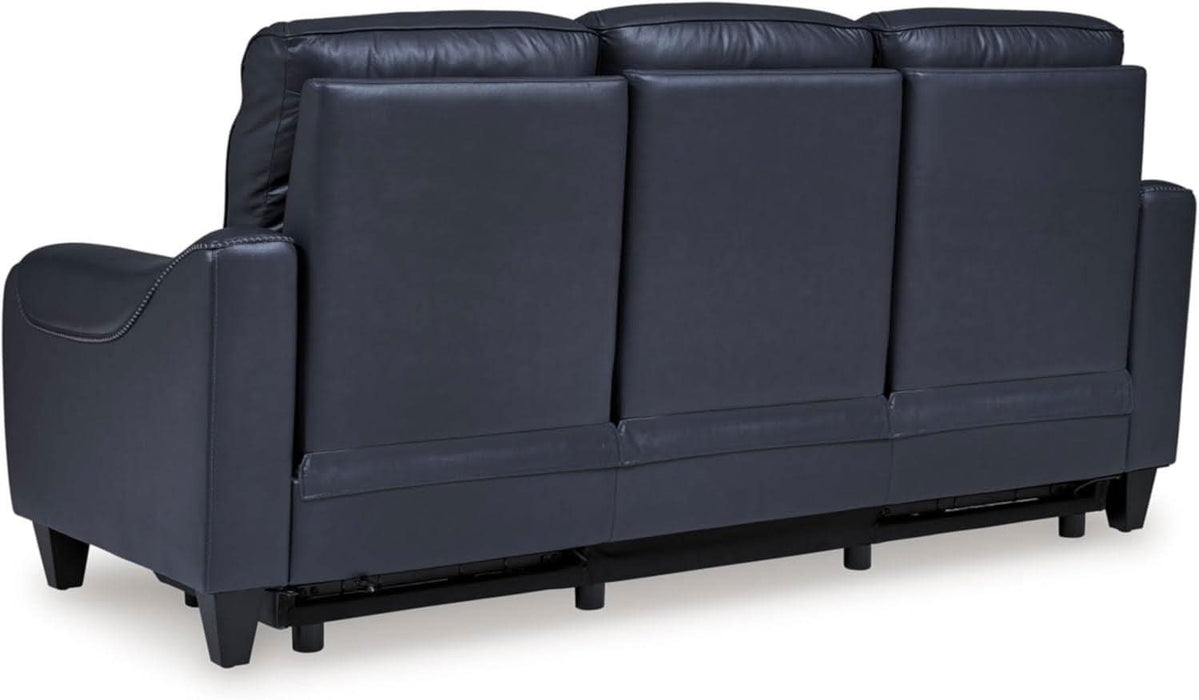 Mercomatic Contemporary Leather Match Wall Hugger Power Reclining Sofa with Adjustable Headrest and USB Ports, Blue