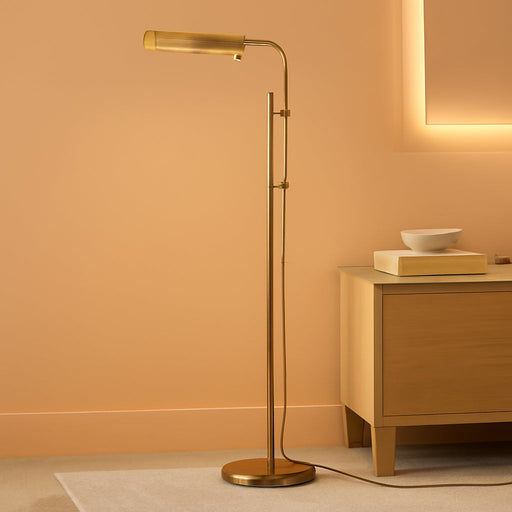 Cedric Adjustable Pharmacy Floor Lamp - Industrial Design for Reading, Crafting, Work - 10W LED, Height 45-61 Inches - Ideal for Living Room, Bedside, Office - Antique Brass (Gold)