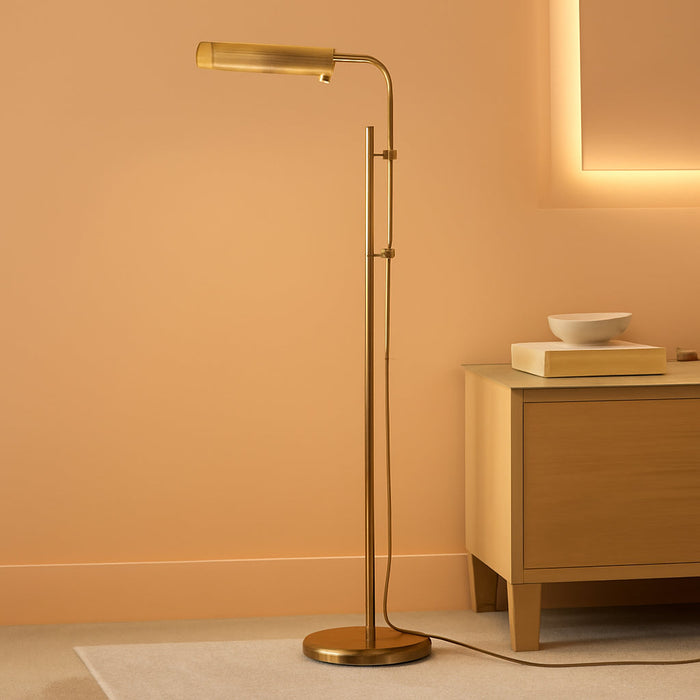 Cedric Adjustable Pharmacy Floor Lamp - Industrial Design for Reading, Crafting, Work - 10W LED, Height 45-61 Inches - Ideal for Living Room, Bedside, Office - Antique Brass (Gold)