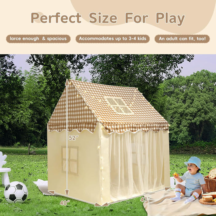 Playhouse for Indoor & Outdoor, with Star Light, Flags and Carry Bag, Washable Kids Tent for Girls & Boys (Lattice Top)