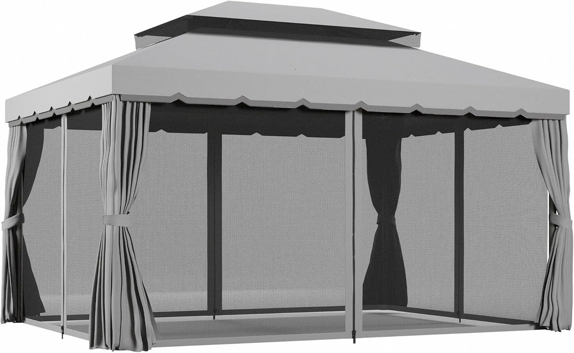 10' X 13' Patio Gazebo, Outdoor Gazebo Canopy Shelter with Netting and Curtains, Aluminum Frame for Garden, Lawn, Backyard and Deck, Gray
