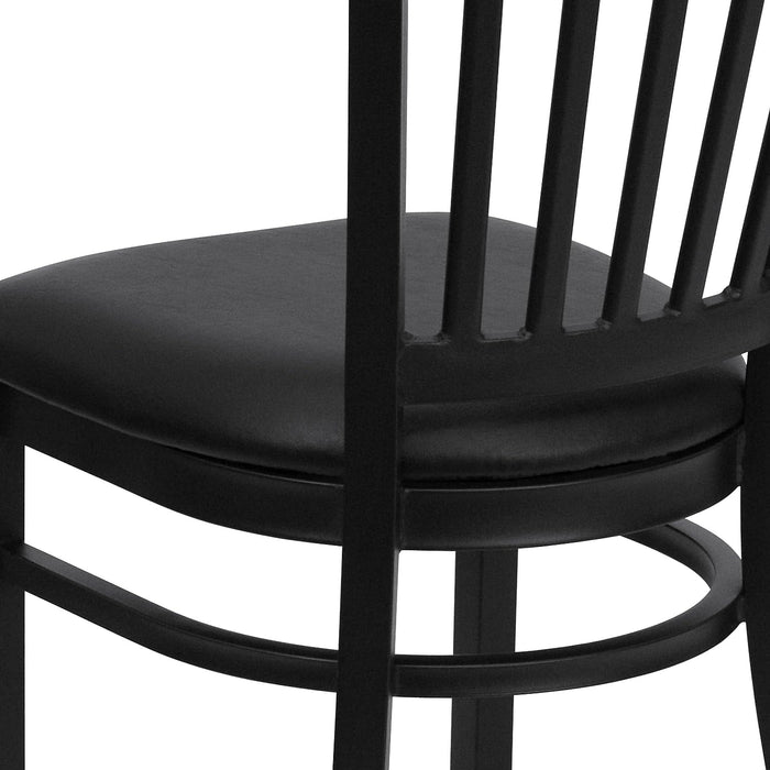 Hercules Series Vertical Back Metal Restaurant Chairs, Upholstered Armless Dining Chairs for Restaurants/Kitchens, Set of 2, Black