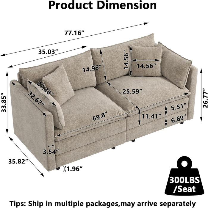 Convertible Modular Sectional Sofa 77Inch Camel Deep