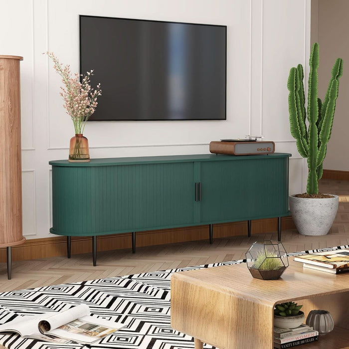 70" Modern TV Stand with Tambour Door for Tvs up to 80", Entertainment Center with Storage, Fluted Television Consoles for Home, Living Room, Green